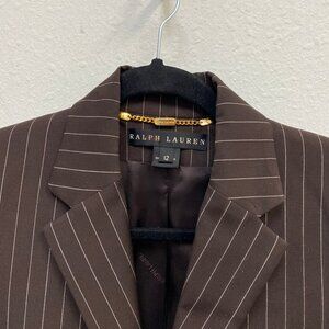 VTG NWOT Ralph Lauren Black Label ~ Chocolate Brown Pinstripe Wool Gab Suit, 12
